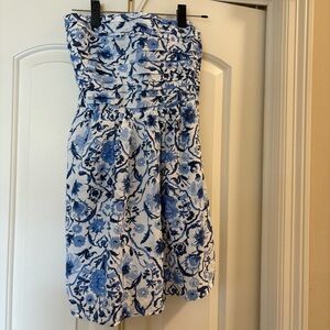 Abercrombie & Fitch Blue and White Strapless A-line Dress